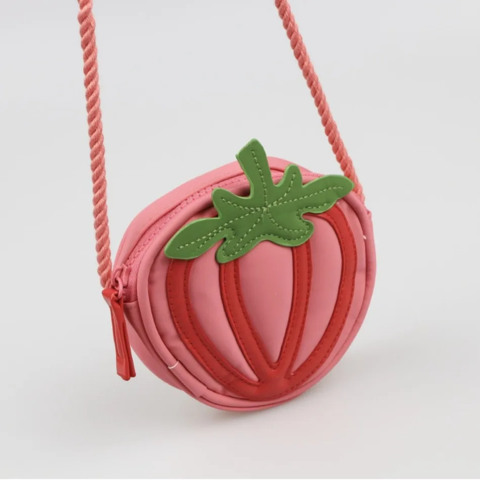 

Girls Summer New PU Concave Pink Strawberry Fruit Bag Three-dimensional Children's Crossbody Bag Women's Shoulder Bag Coin Purse
