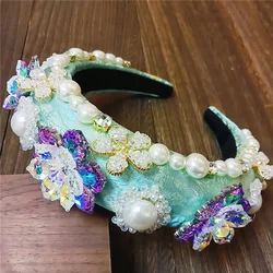 2023 New Design Baroque Headband Pink Blue Vintage Hairband For Women Hair Jewelry Rhinestones Accessories Girls Crystal Jewelry