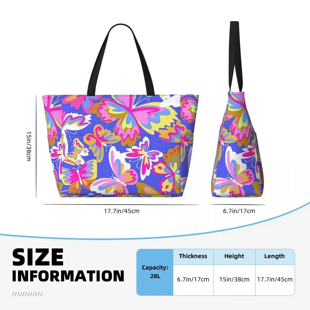 Colorful Butterfly Beach Tote Bag Sport Gym Yoga Duffle Large Tote Bag Women Travel Bag Fitness bag 4