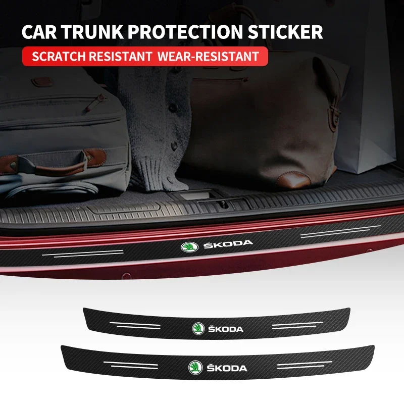 Auto Rear Bumper Trunk Guard Carbon Fiber Protector Sticker For Skoda Fabia 1 2 Octavia a7 RS Superb Rapid Yeti Karoq Vision