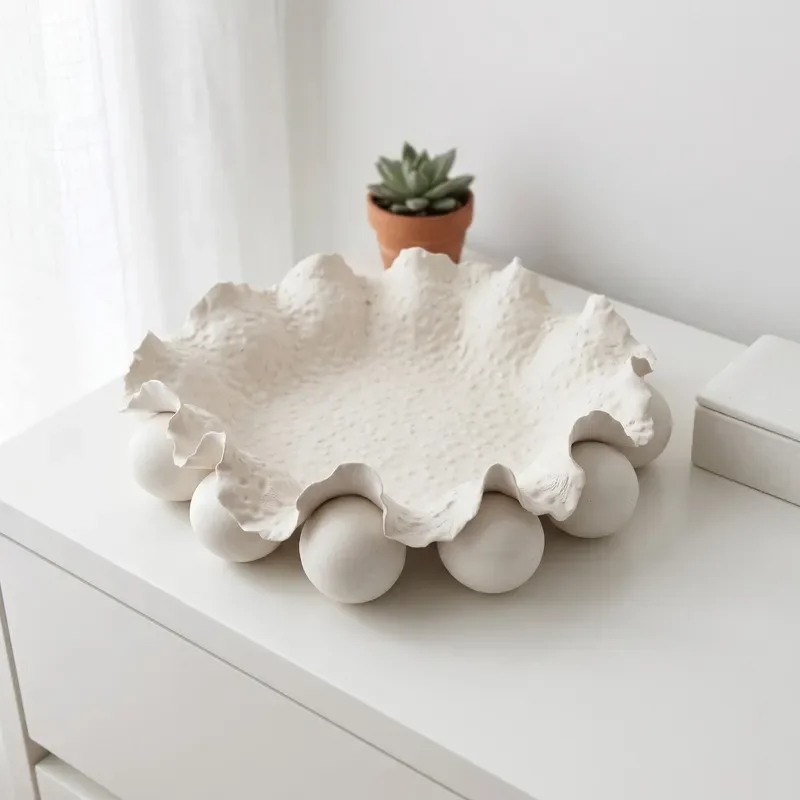 Creative Wave Edge White Ceramic Storage Plate Home Decoration Ornament Textured Crafts
