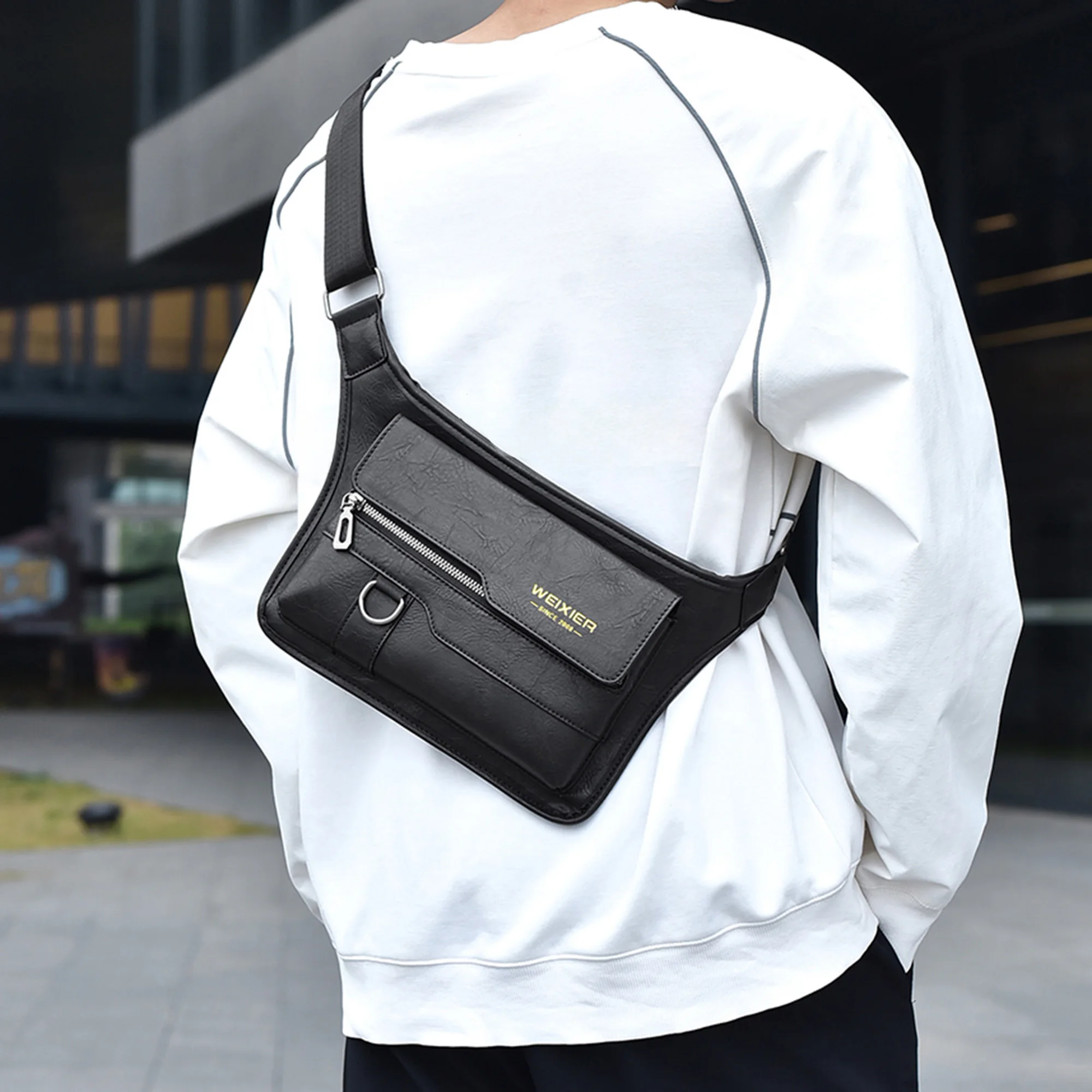 

Men s Lightweight PU Leather Crossbody Sling Bag with Large Capacity for Traveling Hiking and Everyday Use - Stylish Shoulder