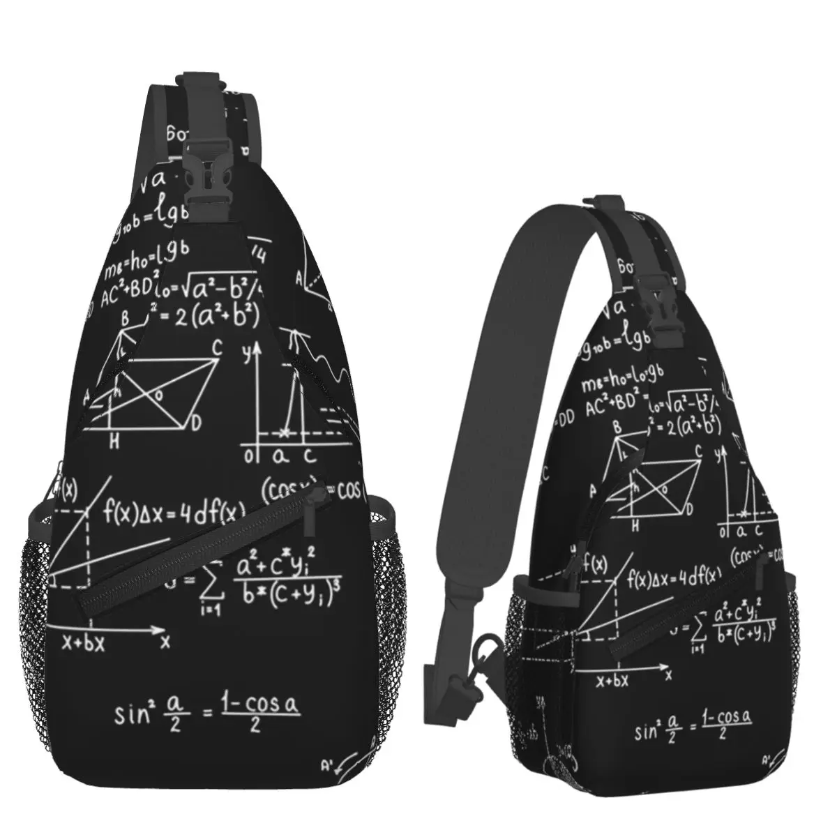 Math Themed Black And White Equation Design Chest Bag Men Sling Crossbody Backpack Chest Bag Travel Hiking Daypack Shoulder Bag