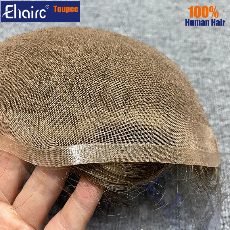 Color7 color 18  Full Lace Men Toupee Capillary Prothesis Breathable Hair Piece For Men Hair Replacement System