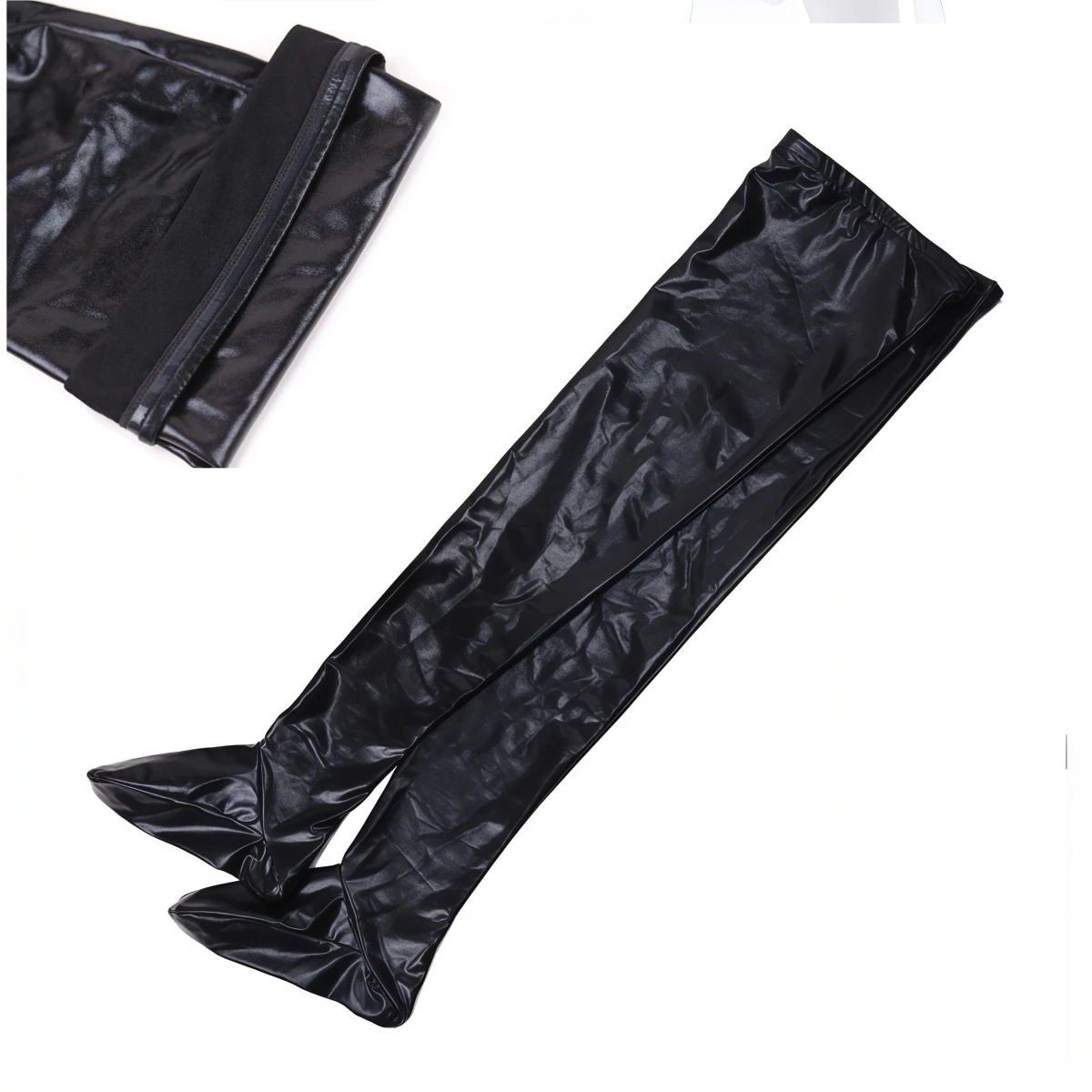 Mulheres sexy látex antiderrapante meias senhora preto boate pólo dança comprimento de couro sobre o joelho meias altas acessórios ﻿