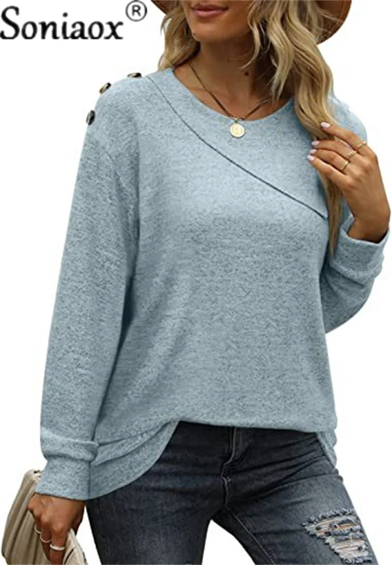 Cashmere Double-layered O Neck Button Sweatshirts Fashion Autumn Pullovers Long Sleeves Women Tops Solid Hoodie Female Clothing