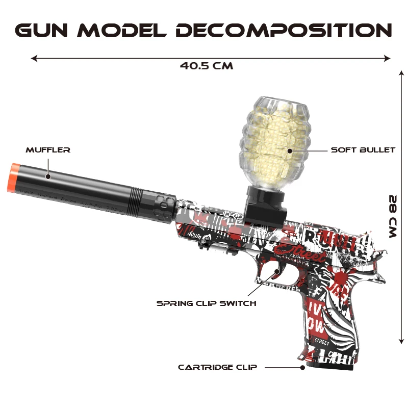 Pistola de brinquedo elétrica de bola de borracha macia Desert Eagle de tiro contínuo, carregamento de alta velocidade, adereços de jogo de tiro CS ao ar livre