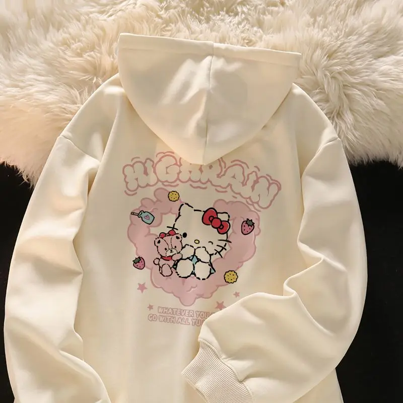 Creative Sanrio Hello Kitty Kawaii Anime Outer Garment Cute Cartoon New Printed Cardigan Hooded Hoodie Women Jacke Girl Toys