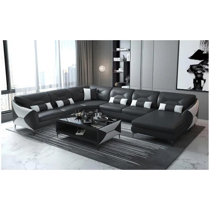 The first layer of the sofa is cowhide, simple modern furniture, living room combination size apartment leisure leather art sofa