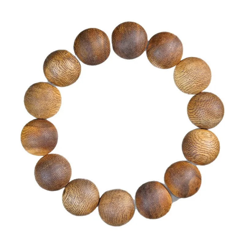 Chinese Style Good Luck Blessing Wealth Nha Trang Yellow Qinan Agarwood 16mm Round Bead Bracelet Unisex Meditation Prayer Mala
