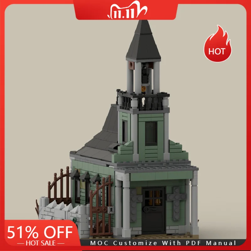 

703 шт. MOC, средневековая старая западная церковь, модульная модель, строительные блоки, наборы «сделай сам», образовательные сборочные кирпичи, детские игрушки, праздничные подарки