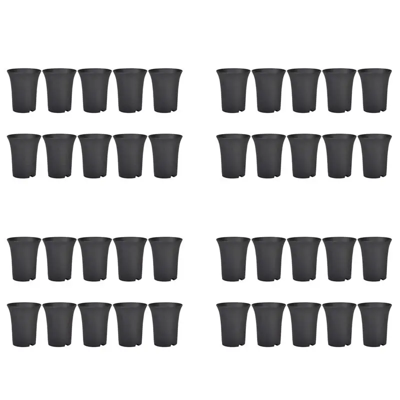 ABUL-40Pcs Black Round Flower Pots High Waist Deep Pots Are Perfect For Indoor And Outdoor Plants, Seeds, Vegetables