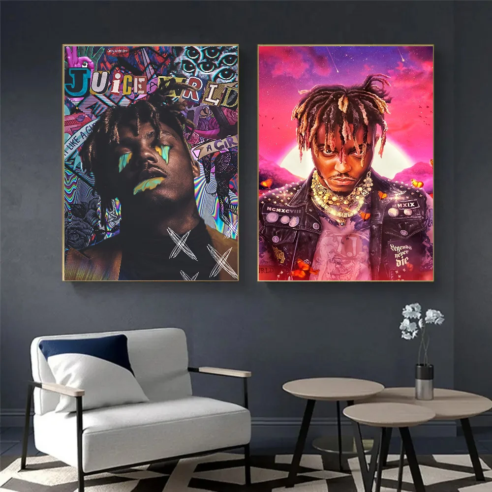 Juice Wrld Rapper Singer Whitepaper Poster Fancy Wall Sticker For Living Room Bar Decoration Decor Art Wall Stickers