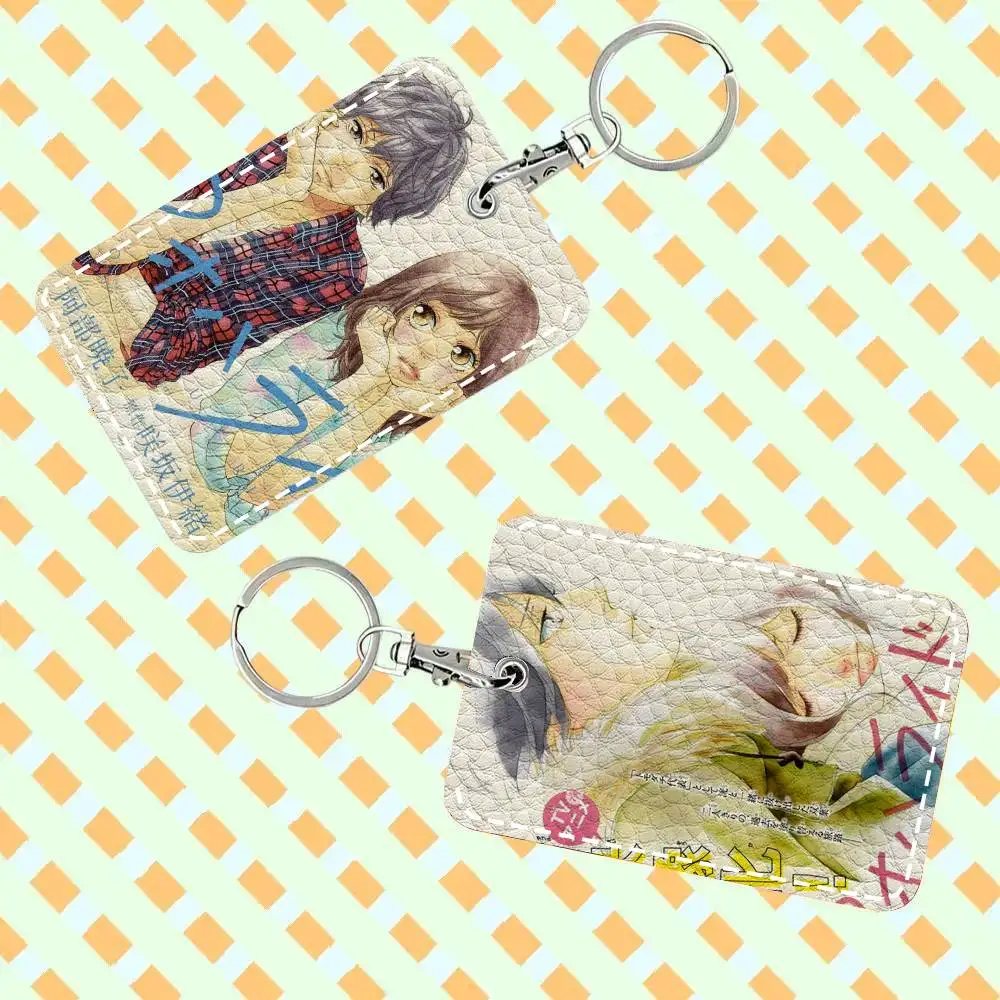 Anime Ao Haru R-Ride Card Case Keychain Access Card Bag Key Tag Ring Leather Card Holder Key Ring Access