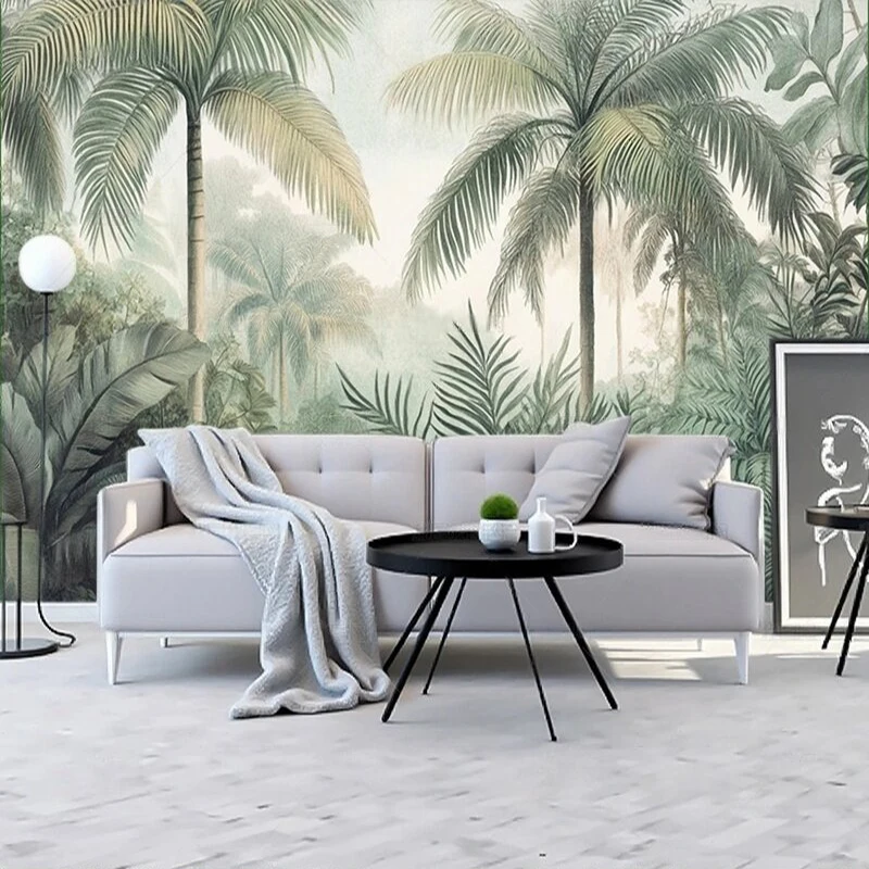 Hand-painted Original Nordic tropical plant background wall for living room TV background wall painting