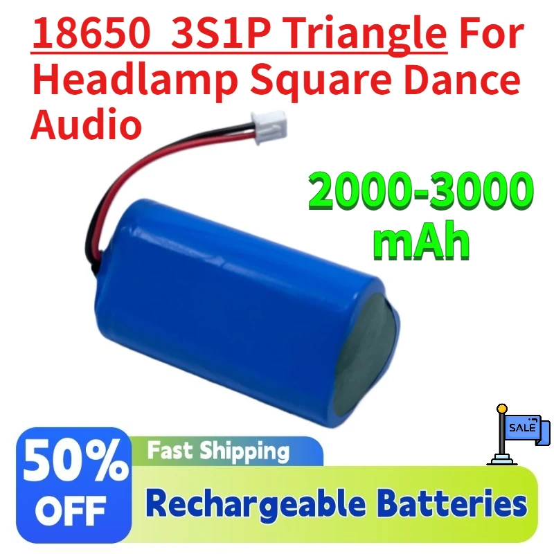 High-Performance 12V 3000mAh 18650 3S1P Triangle Rechargeable Batteries for Headlamp Square Dance Audio Replace Battery