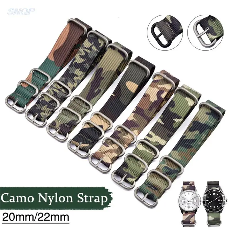 Camouflage Nylon Strap 20mm 22mm  port Canvas Wrist Bracelet Men Women Stainless Steel Ring Buckle Watch Band Belt