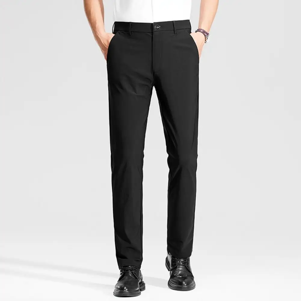 Pantalones de traje elegantes para hombre, pantalones de traje ajustados con bolsillos de cierre de cremallera para ropa Formal de oficina de negocios, elegantes para citas