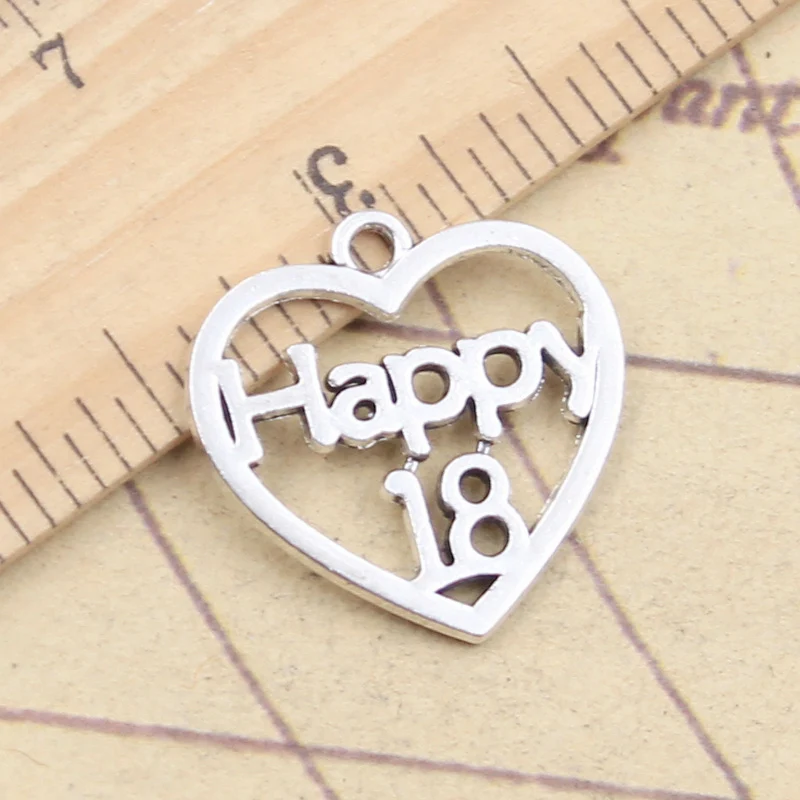 10pcs Charms Heart Happy 18 Ceremony 22x22mm Antique Silver Color Pendants Making DIY Handmade Tibetan Finding Jewelry