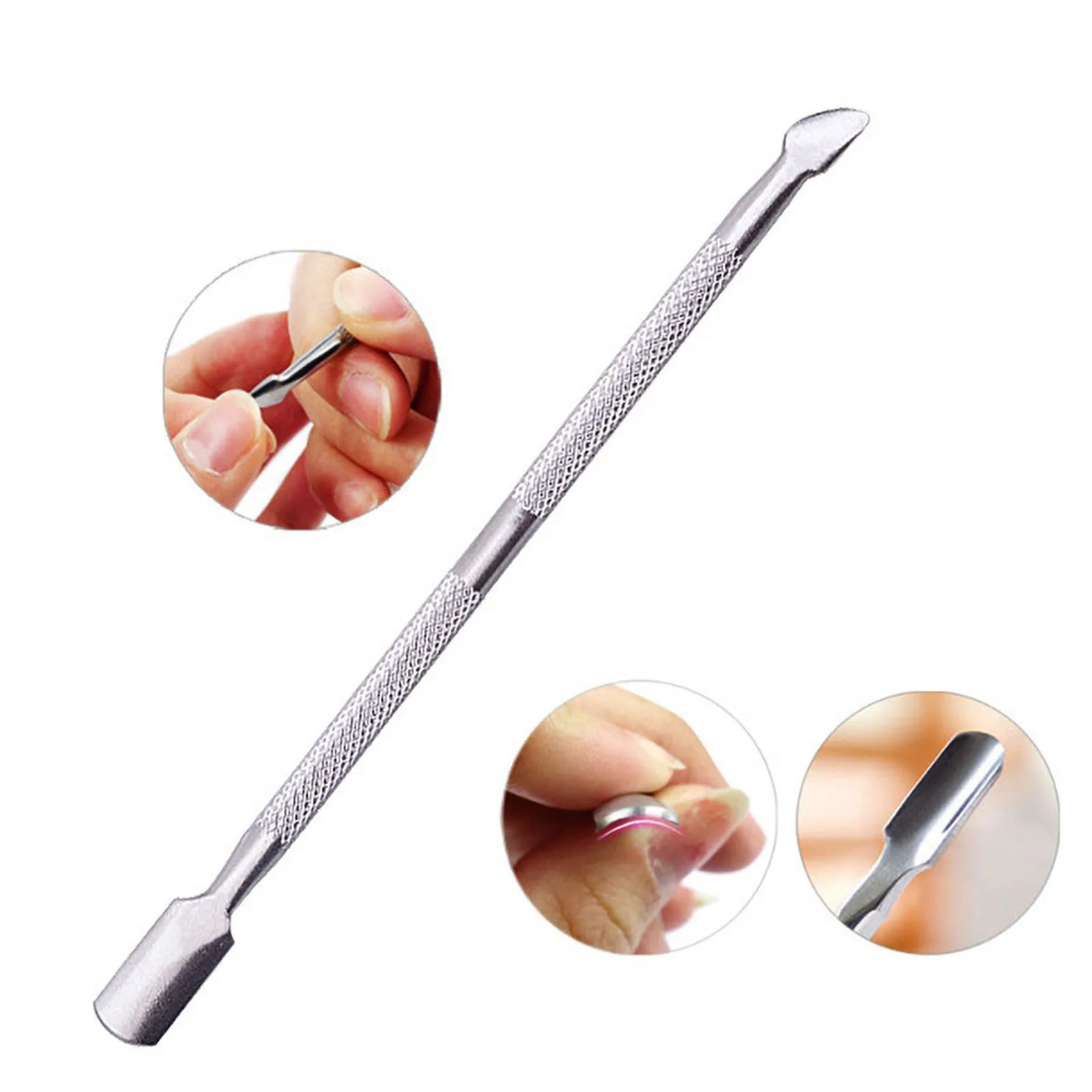 Aokitec Stainless Steel Cuticle Pusher Double-ended Cuticle Pusher Dead Skin 1pc Nail Art Cleaner Care Tool