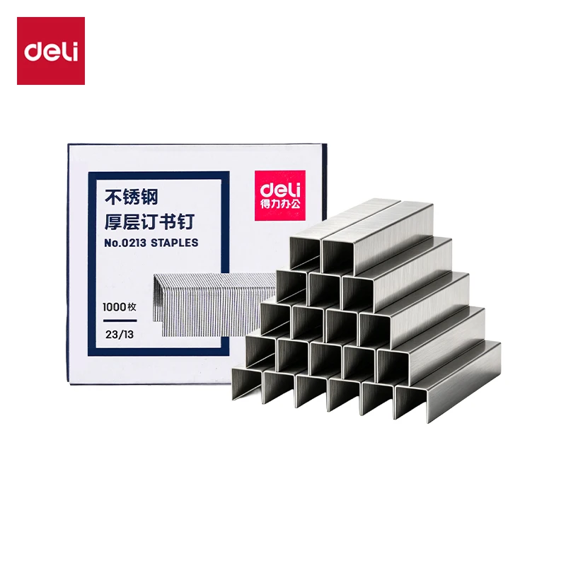 1000PCS Box Deli 0213 Stainless Steel Heav Duty Staples 23/13 Staples Size 12.9x13mm Binding 100 Sheets Rust Proof Staples