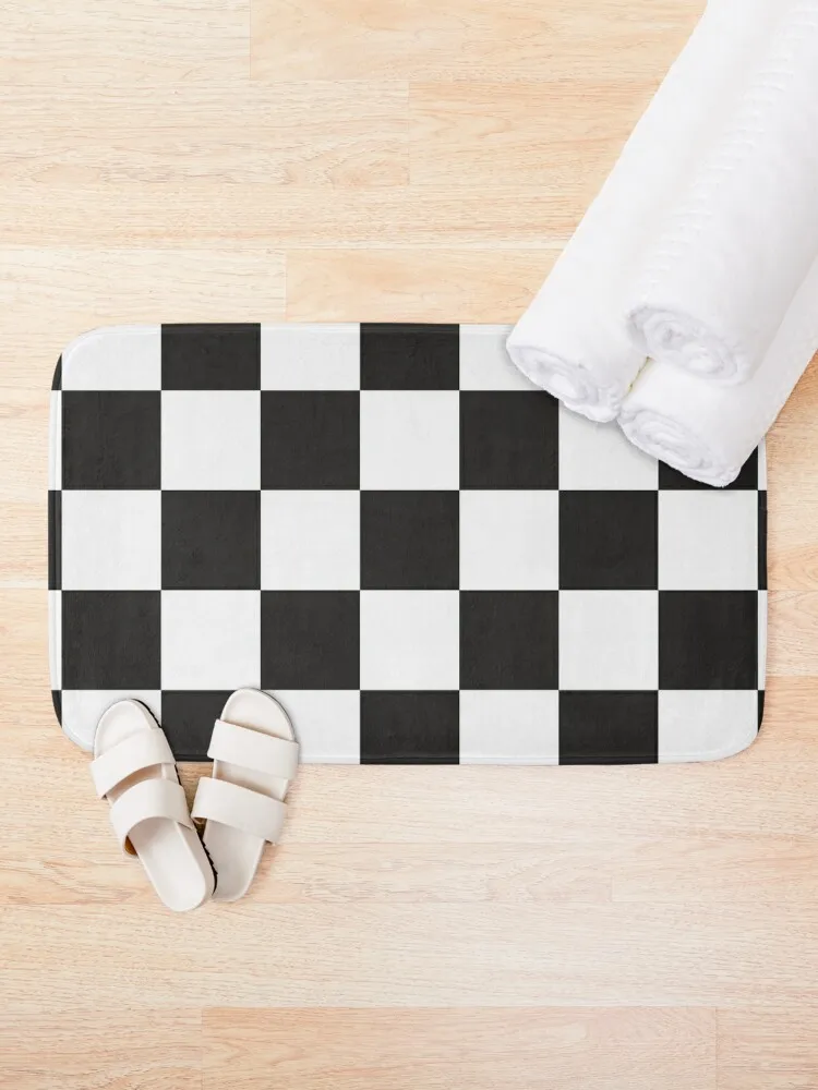 Black and White Checkerboard Chess square pattern HD High Quality Online Store Bath Mat Rug Bathroom Carpet Living Room Mat