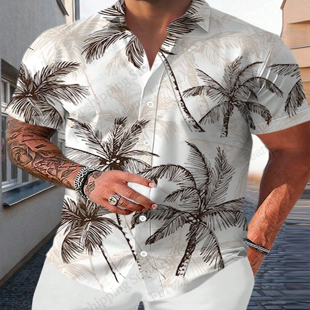 

Летняя гавайская рубашка с изображением тропической пальмы и 3D принтом, пляжная рубашка для мужчин и женщин, модная праздничная блузка с коротким рукавом, мужская одежда