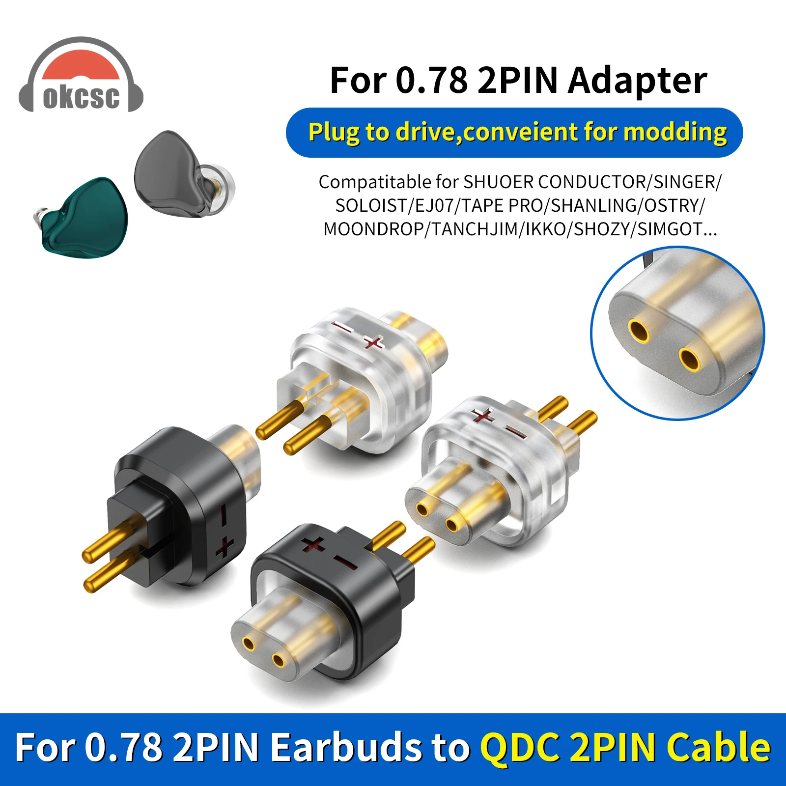

Okscc QDC Female 0,78 2-контактный Штекерный адаптер для наушников наушники для провода SHUOER/SINGER/SOLOIST/EJ07/TAPE PRO/SHOZY