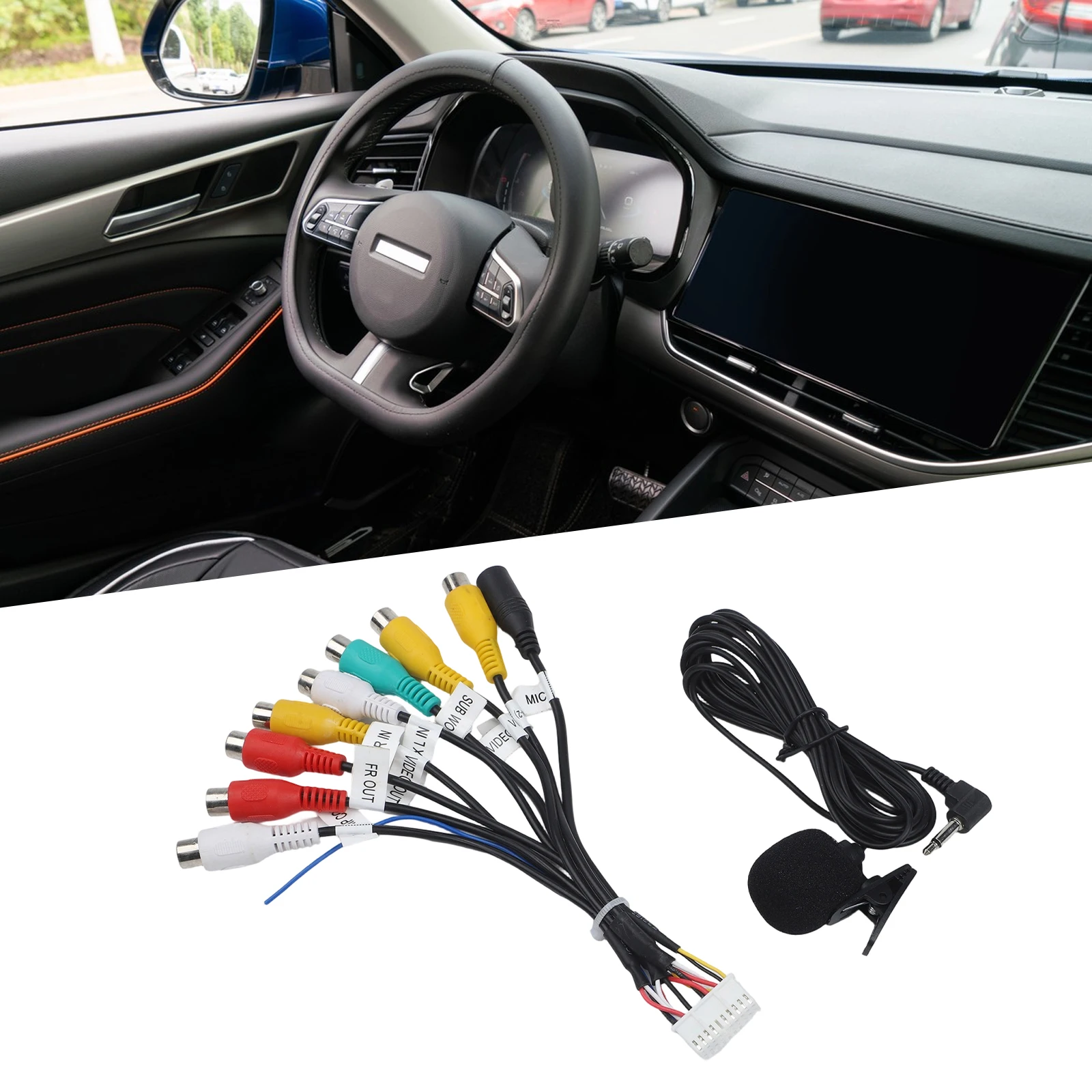 Car  Aux Adapter Cable For RCA Output Microphone For Automobile Radio Accessory