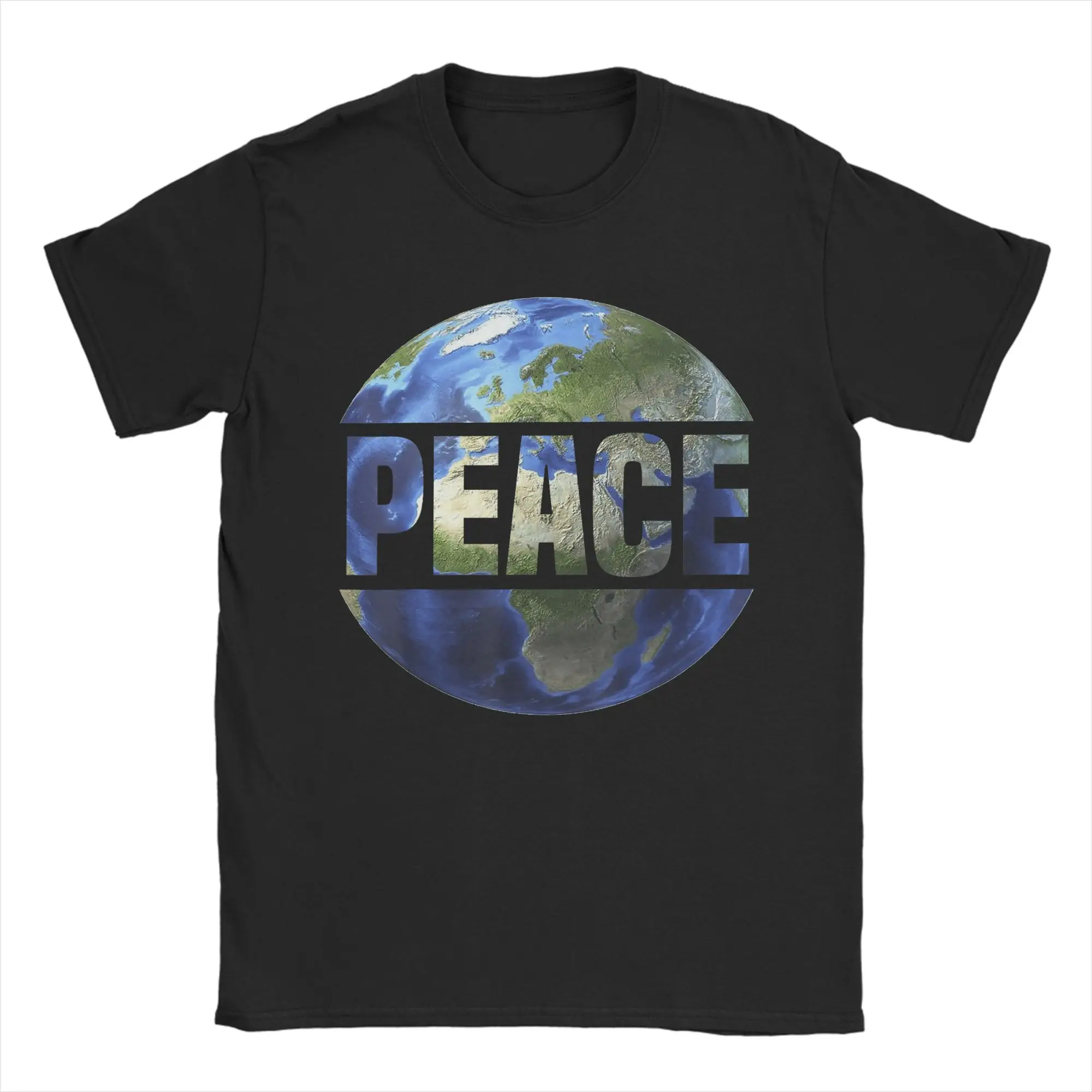 Unique Earth Love Power Peace World T-Shirts Men Round Collar Pure Cotton T Shirt  Short Sleeve Tee Shirt Plus Size Clothes