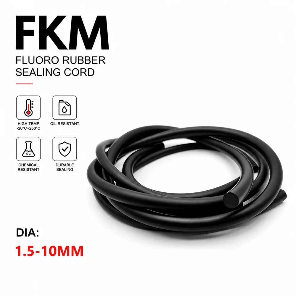 Black FKM Sealing Strip ID 1.5~10mm Pressure Resistant/Oil/Chemical Laboratory Organic Solvent Transport Sleeve