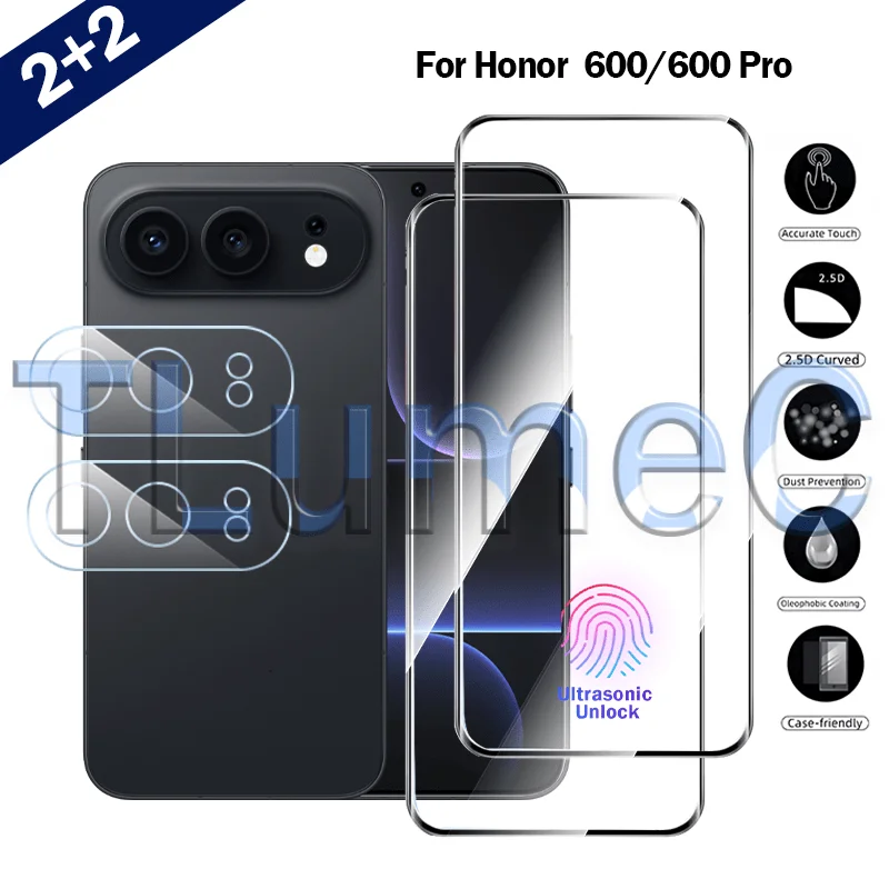 

4-in-1 Full Black Border Screen Protector and HD Clear Lens Protector for Honor 600 /600 Pro, Anti Fingerprint, Shock Resistant
