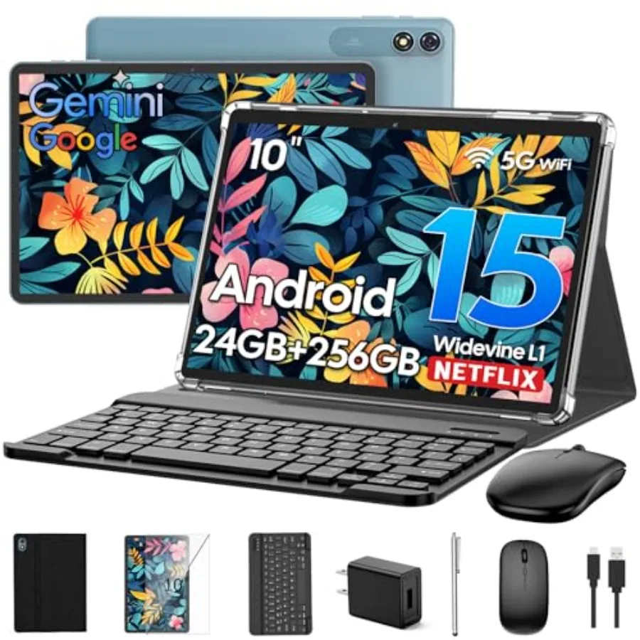 

2026 Android 15 Tablet with Keyboard 24GB RAM + 256GB ROM 2TB Expand 10 inch Tablet with Gemini AI Octa-Core 8000mAh Widevine L