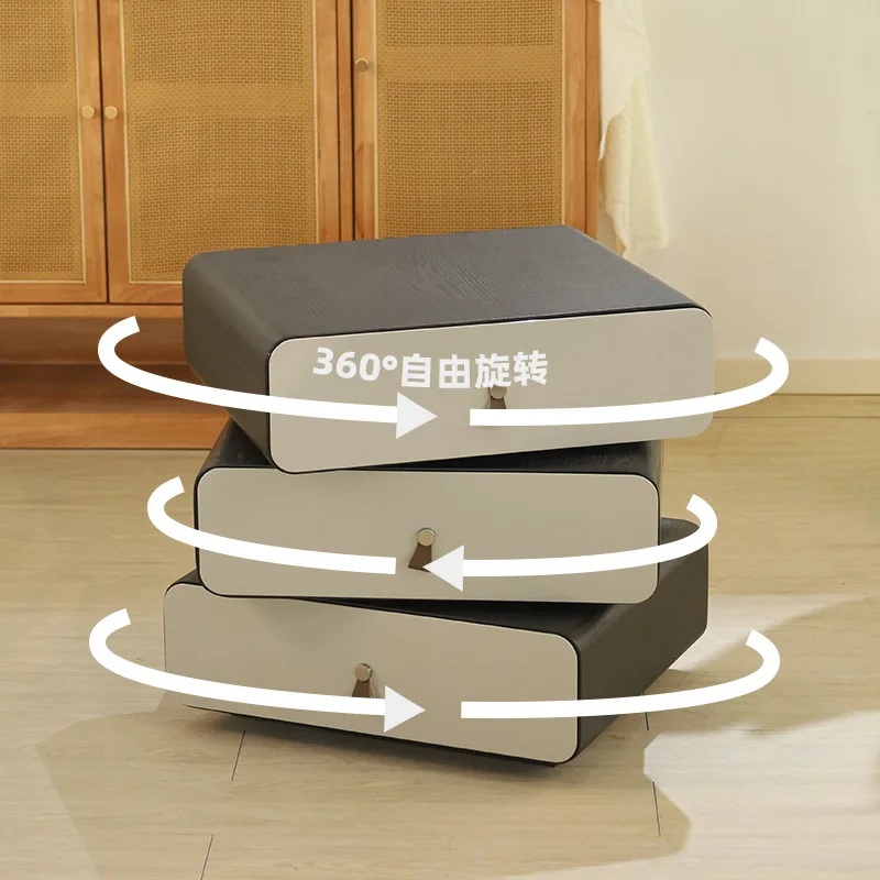 LHM   light luxury rotating bedside table, modern simple and advanced three-bucket storage bedroom side cabinet