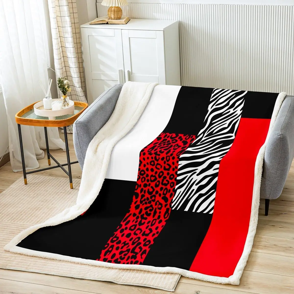 Red leopard zebra print blanket bold animal pattern soft throw modern home decor stylish bedroom bedding fashion design textile