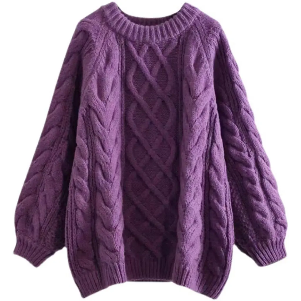 

Women's Thick Cable Knit Sweater Mid-Length Loose Casual Style Sweater Jacket for Autumn Winter Versatile Fashion