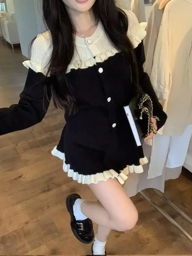 Gagarich New Fashion Set Women Temperament Long Sleeve Paired Complete Set Black Skirt Sweet Style Two Piece Set