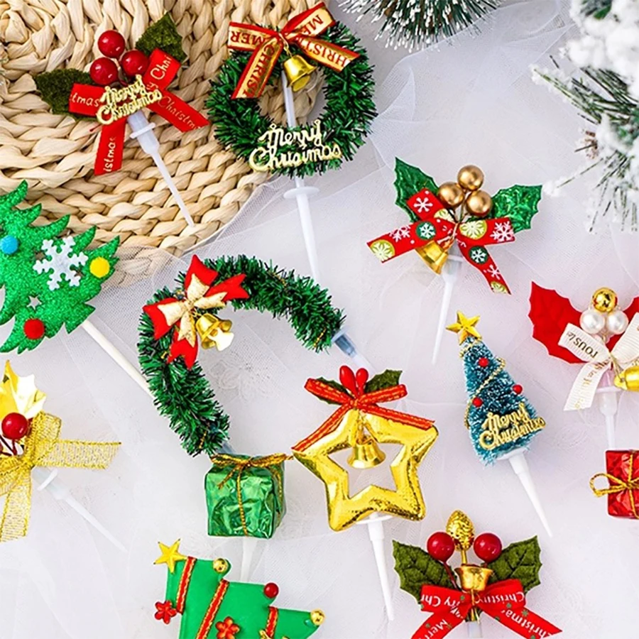 Hot Sale Christmas Cake Decoration Christmas Grass Circle Leaves Snowman Santa Claus Christmas Tree Elk Decoration