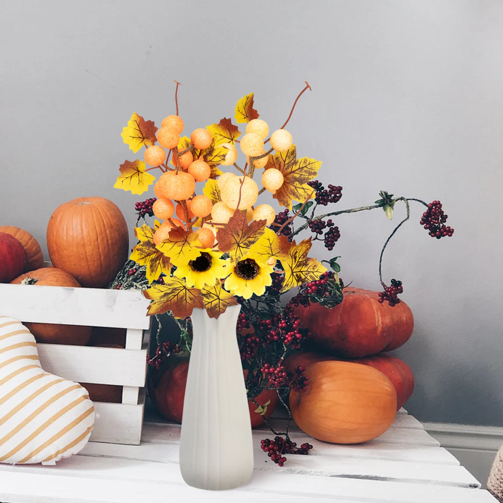 

2 Pcs Household Fall Plant Decoration Plastic Pumpkins Artificial Maple Leaves Branches