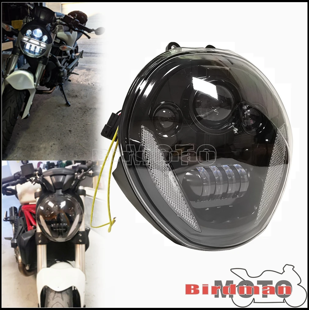 For Ducati Monster 821 1200 1200R 1200S LED Headlight Motorcle Turn Signal Hi/ Lo Beam DRL Angel Eye Headlamp Assembly 2014-2017