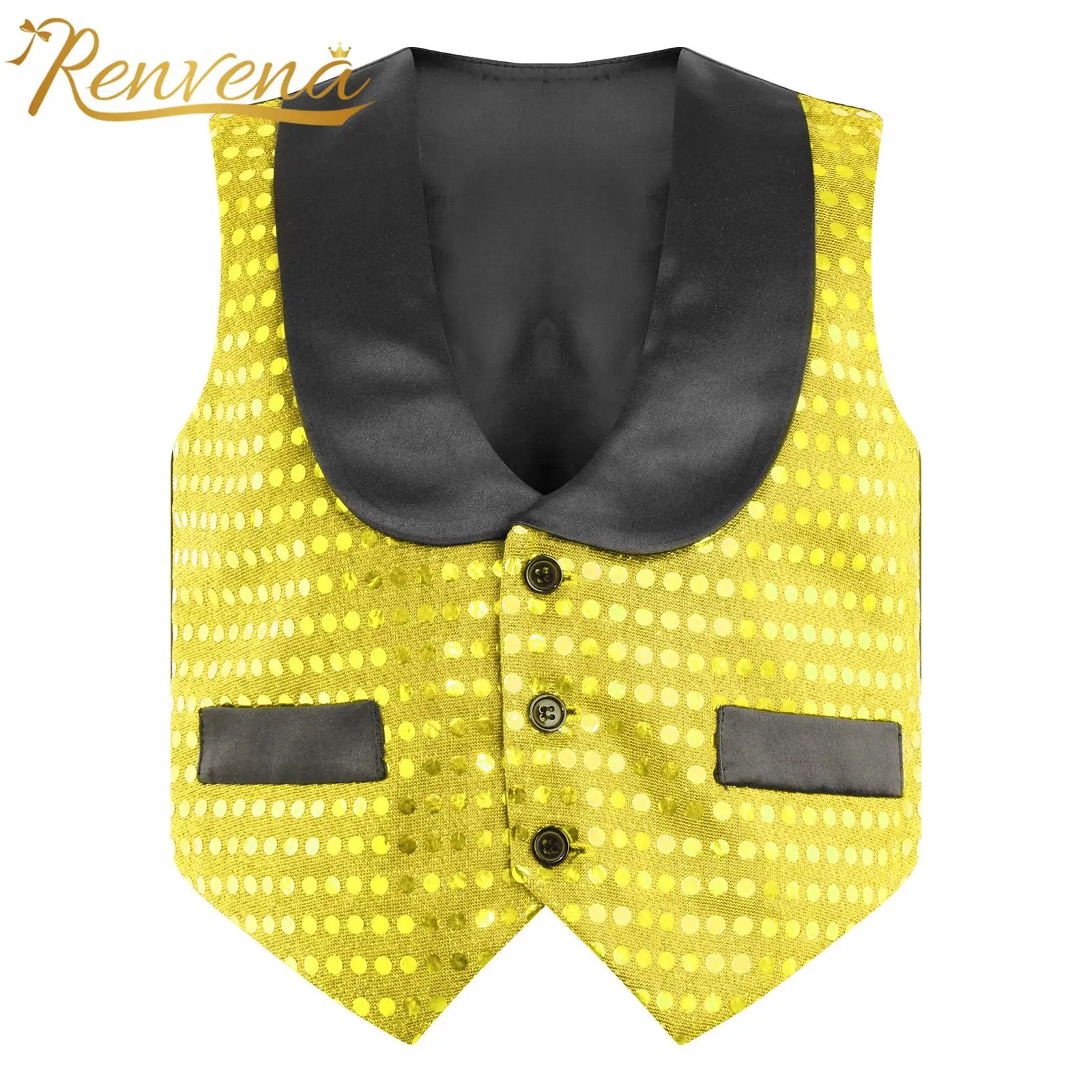 

Kids Boys Shiny Sequins Waistcoat Children Sleeveless Vest for Magic Shows Boy's Suits Vest Party Dressy Jazz Dance Costume