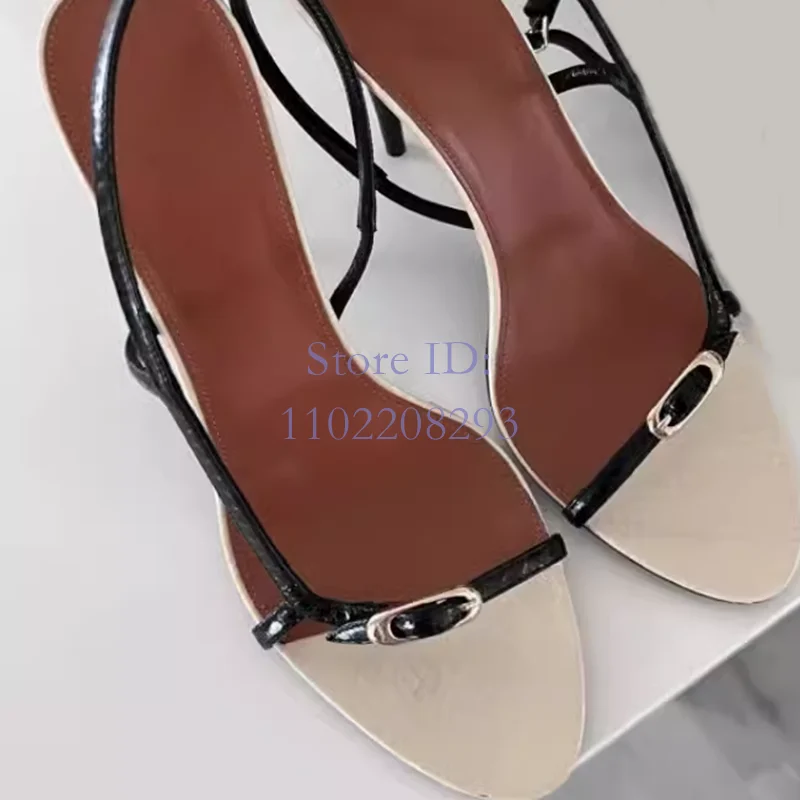 Straps Metal Buckle Sandals Sexy Party Shoes Mixed Color Thin High Heel Small Pointed Toe White 2024 New Arrival Niche Stilettos