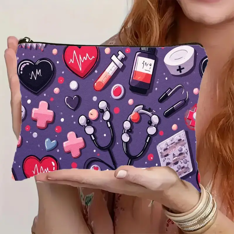 2D Flat, Cartoon Instruments Print Cosmetic Bag, Durable Zipper Closure - Lightweight, Portable Makeup Organizer Pouch for Women