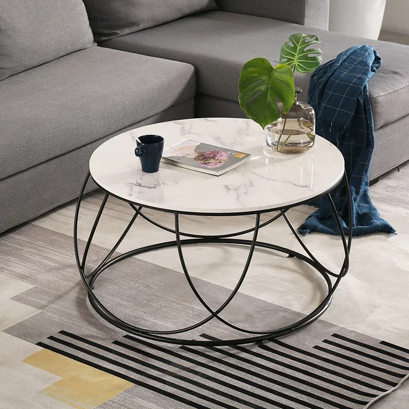 

Luxury Metal Coffee Tables Round Marble Effect Beautiful Nordic Side Table Minimalist Premium Table Basse Living Room Furniture