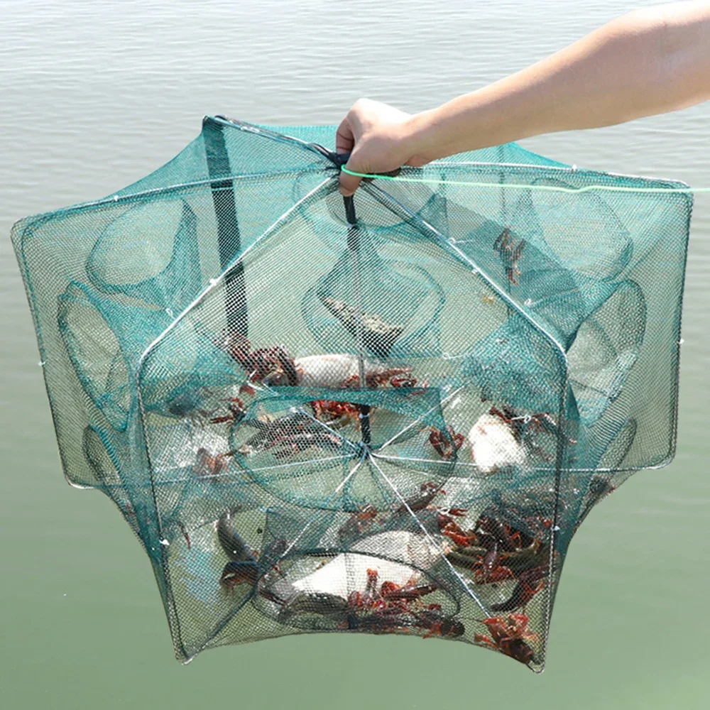 Filet de pêche en maille pliable, pièges à écrevisses, réseau de poissons, crabe, crevettes, auto, léger, durable