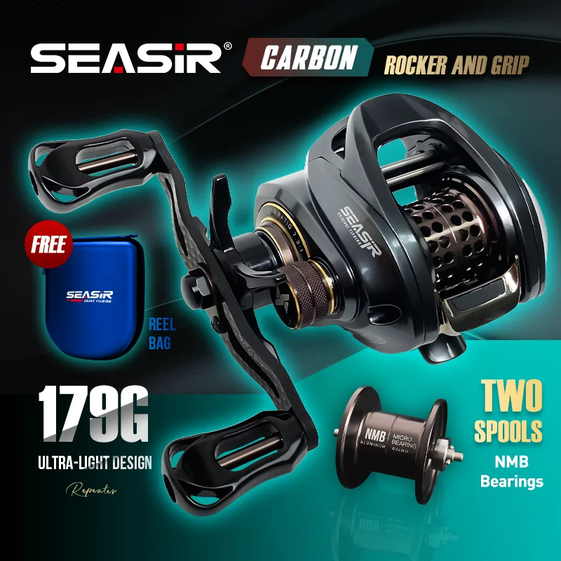 SEASIR REPEATER 179g Double Spools U-Light Baitcasting Reel Carbon Rocker Grip Brass Main Gear Pinion Gear Fishing Coil