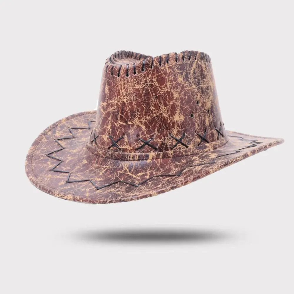 

Simple PU Leather Western Cowboy Hat Wide Brim Beach Cap Summer Sun Hat Knight Hat Climbing Hat Sunscreen Cap Woman/Female