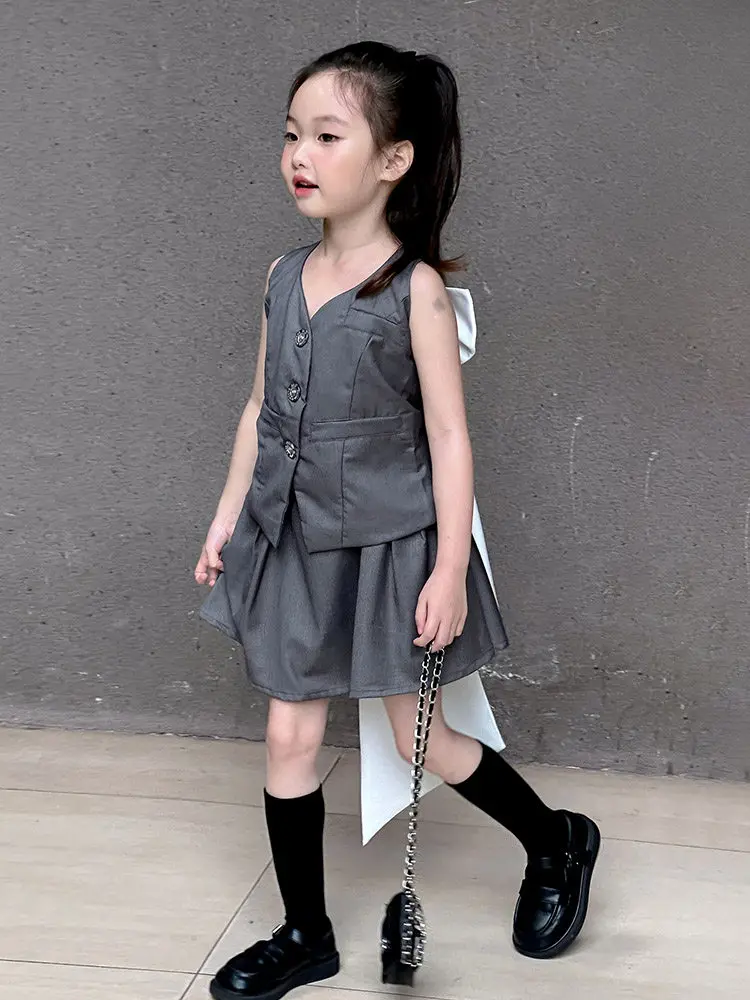 Girls Summer Outfit Set 2026 New Stylish Little Girl Summer Designer High-End Sense Suit Dress fashionable temperament