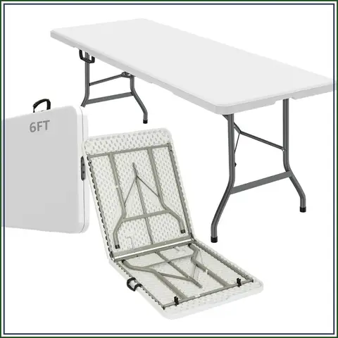 6FT Folding Table, Portable HDPE Utility Table with Handle, Steel Frame, 6-8 Person, Indoor/Outdoor Use