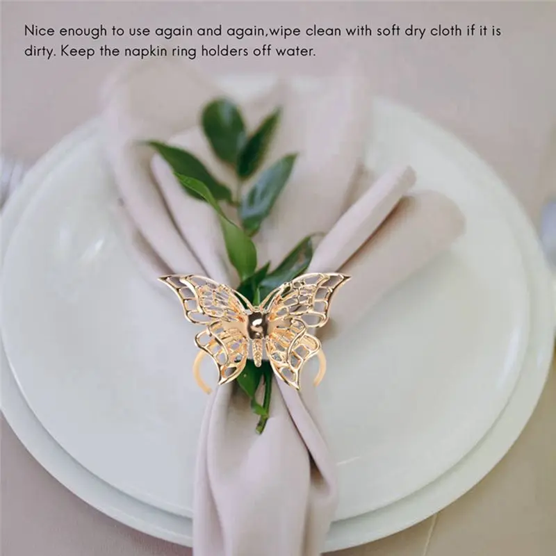 【ELEVATE LIFE】Napkin Rings Set of 8 Gold Butterfly Napkin Rings Napkin Holders for Wedding Banquet Dinner Decor Favor ABDD
